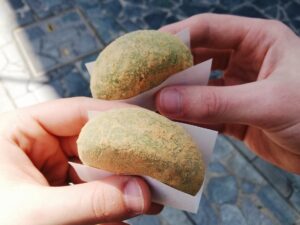 Is mochi vegan? Green kinako mochi from Nakatanidou in Nara