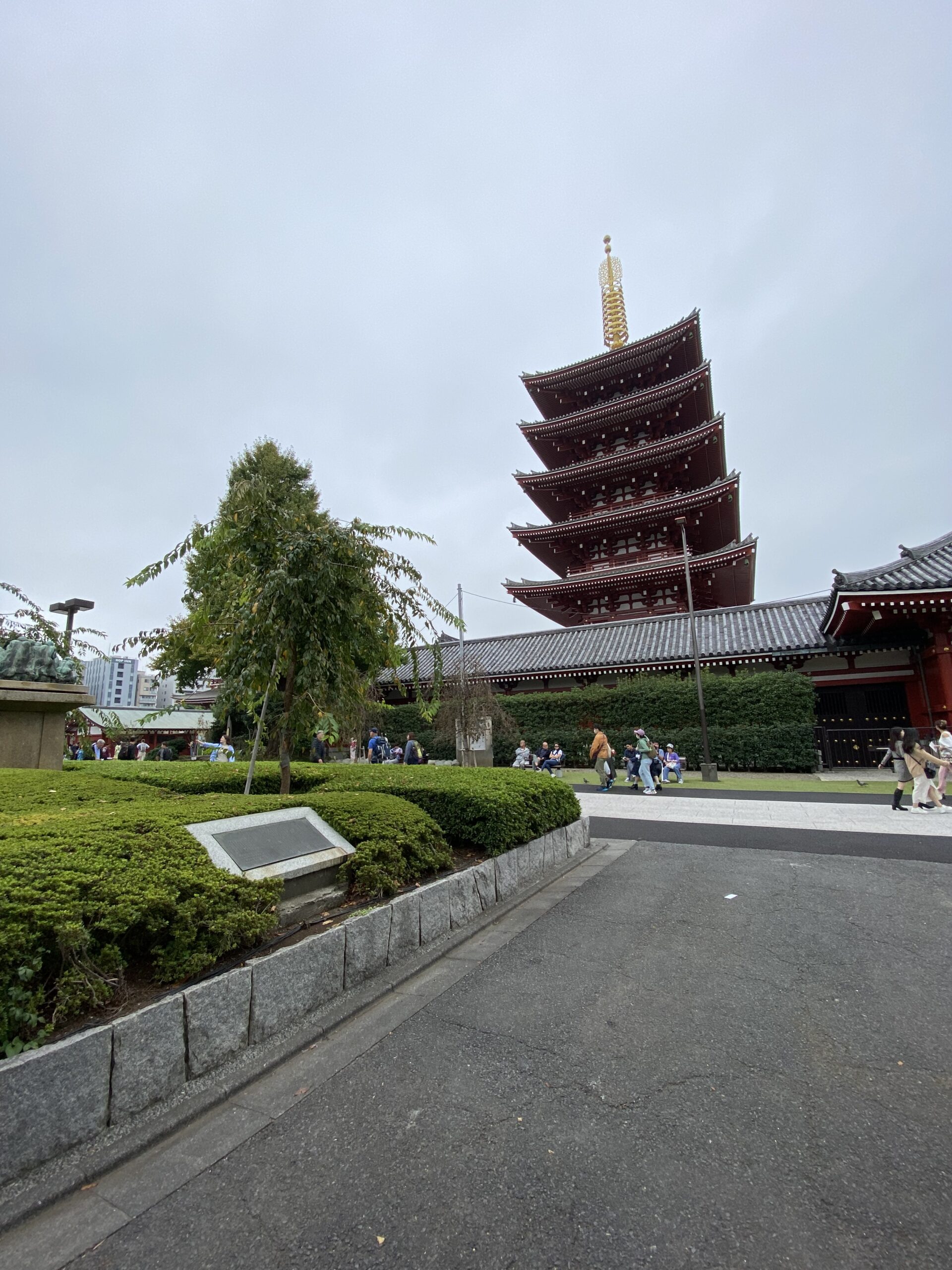 Senso-ji pagoda Asakusa Tokyo from quiet garden angle