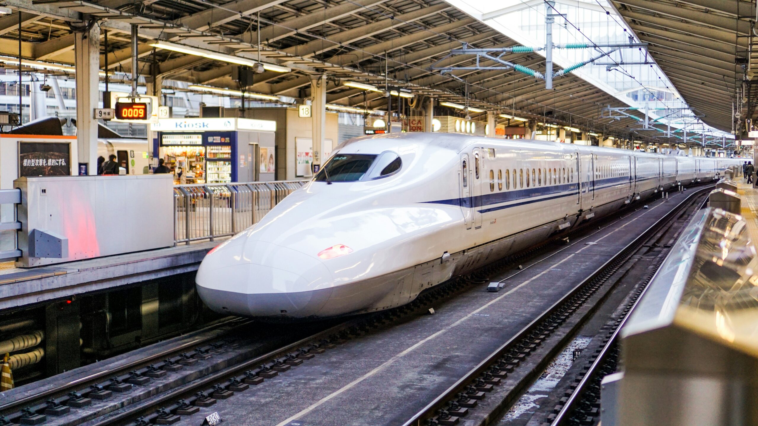 Shinkansen bullet train at a Japanese station