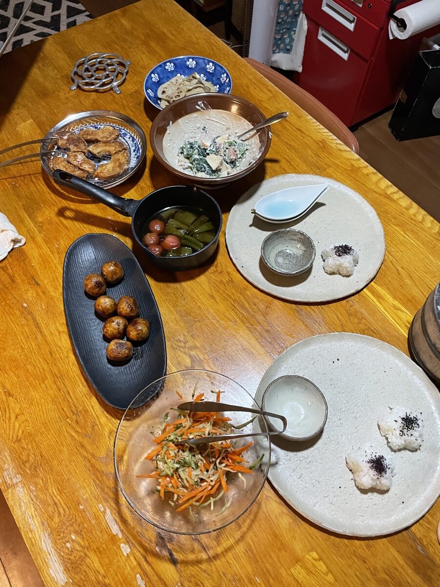 Shojin Ryori Gerichte vor dem Anrichten veganer Kochkurs Kyoto