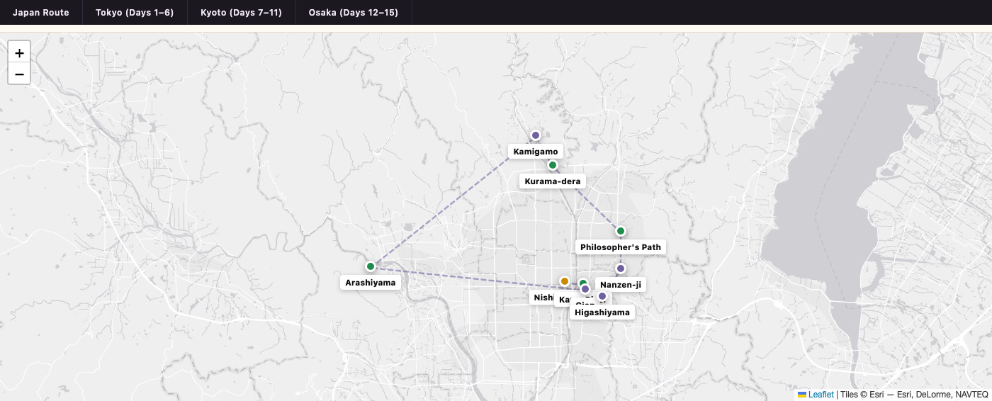 Kyoto map for vegan Japan itinerary - Days 7-11