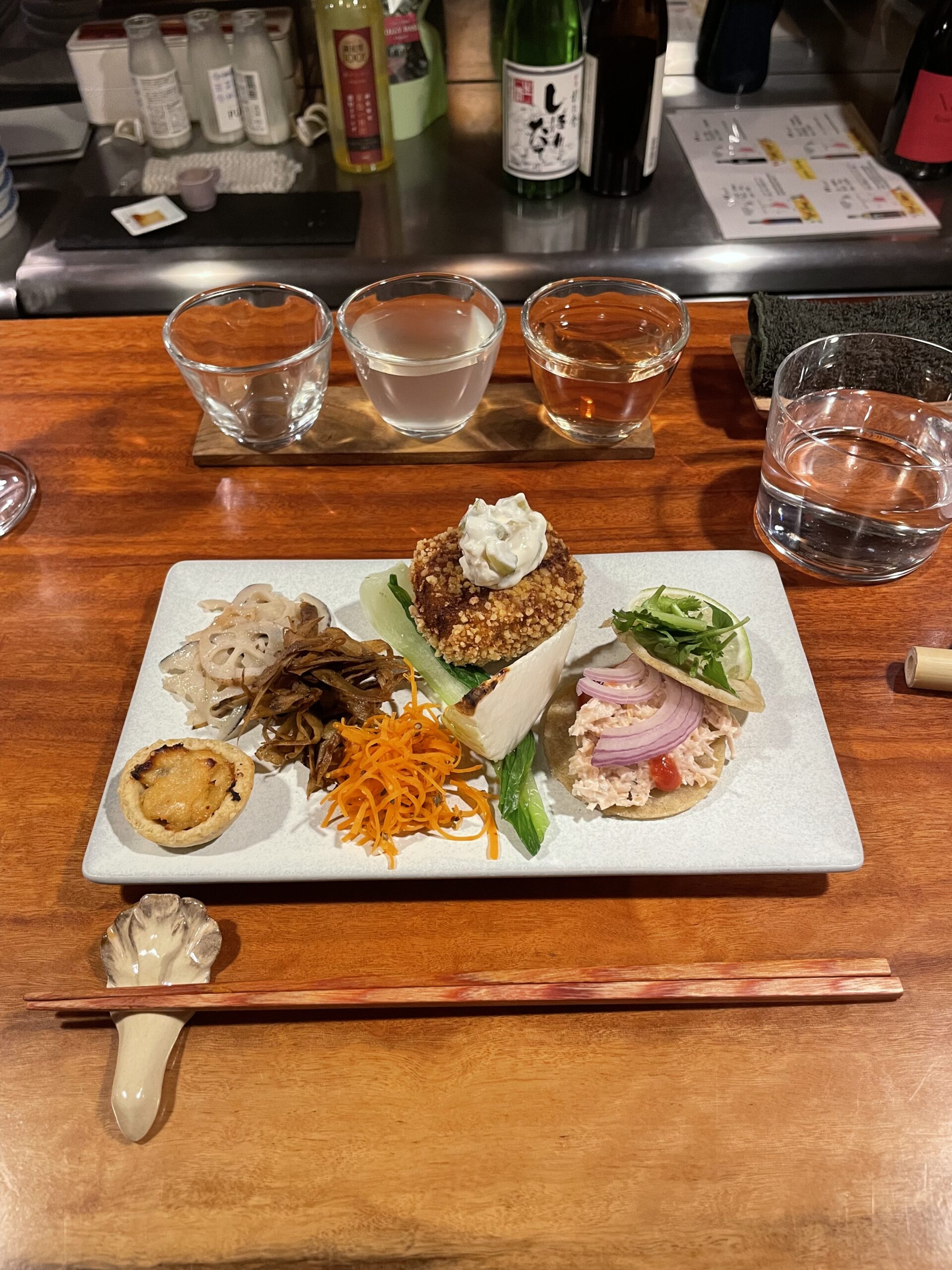 vegan kaiseki course plate at Monkey Magic Tokyo vegan restaurants