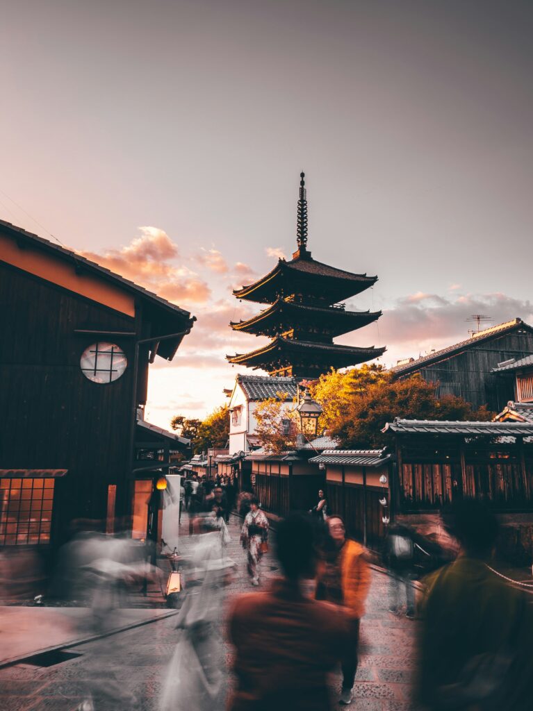eSIM Japan Yasaka Pagoda Kyoto street scene at sunset pocket wifi Japan wireless
